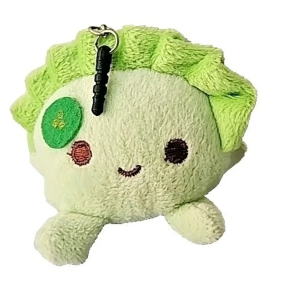 Green Dumpling Plush Charm w/Clasp for Purse Black Plug Phone/Bag Adorable Fun